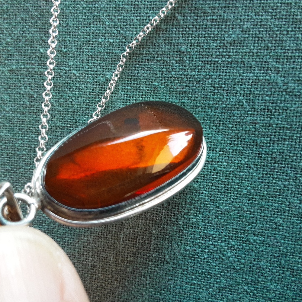 Genuine amber sterling silver necklace - Picture 12 of 16